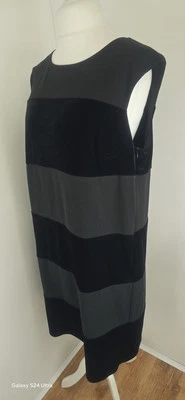 M&S Women's Black Smart Sleeveless Dress With Velvet Block Stripes UK 18 - Image 1 of 4
