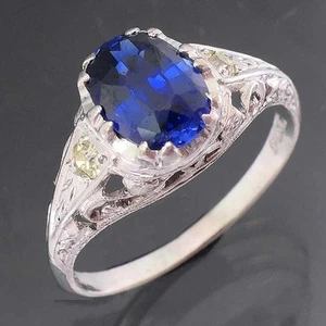 Solid PLATINUM & 18k White GOLD SAPPHIRE & 2 Diamond RING Val=$3050 Sz N 1/2 - Picture 1 of 8