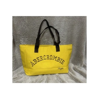 Bolso de Mano Abercrombie & Fitch Amarillo y Marrón Lona Algodón Logo Alce Bordado Foto 1 de 4