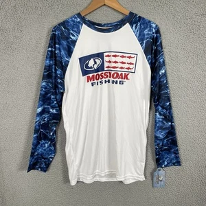 Camisa Roble Mossy Para Hombres Mediana Blanca Azul Manga Larga Camuflada Elementos Pesca Raglán - Imagen 1 de 15