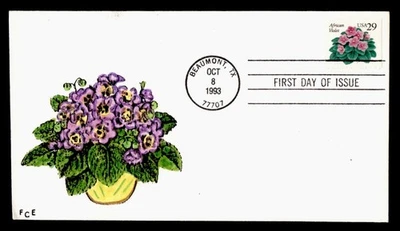 DR WHO 1993 FDC AFRICAN VIOLET FLOWER FRANK ELLIS HAND COLORED CACHET M59939 - Image 1 of 2