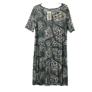 Womens Animal Print Dress Size Large Grey Black Short Sleeve A Line NWT - Picture 1 of 9