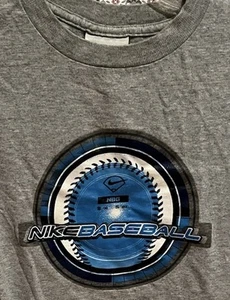 Nike Youth Boys Gray w Blue T-Shirt Size Medium The Nike Tee Athletic Logo 10/12 - Picture 1 of 3