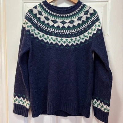 Suéter Nórdico LL BEAN 100 % Lana de Cordero Fair Isle Azul Cuello Redondo Mujeres M Esquí Foto 1 de 4
