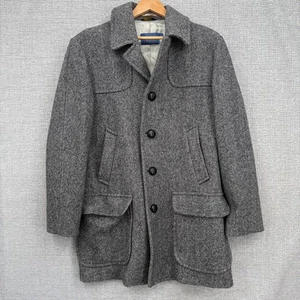 Pendleton Wool Coat Mens Sz 48 Herringbone Gray Vintage USA Preppy Professor - Picture 1 of 12