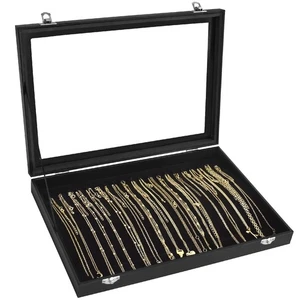 Caja organizadora de collar con tapa transparente bandeja de terciopelo para exhibición de almacenamiento de joyas... - Imagen 1 de 6