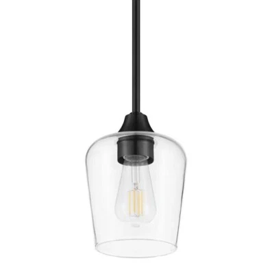 Hampton Bay Pavlen 5.5 in. 1-Light Brushed Nickel Mini Pendant w/ Clear Glass - Image 1 of 2