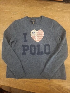Polo By Ralph Lauren Wool Sequin Heart Girls Sweater Size M 8-10 - Picture 1 of 6