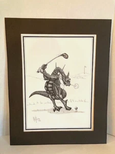 VTG R. C. Matteson Signed Dragon Golfing 16 X 12 Dated '83 - Picture 1 of 5