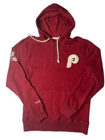 Philadelphia Phillies Mitchell & Ness Distressed Applique' Hooded Qtr Zip Sweat Cover