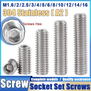 Dia 1.6mm - 16mm Plain Cup Point Grub Screws Allen Socket Set Screw A2 Stainless - Picture 1 of 154