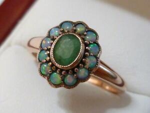 9ct 9k Solid Rose Gold Emerald & Opal Vintage Ring R179 Custom