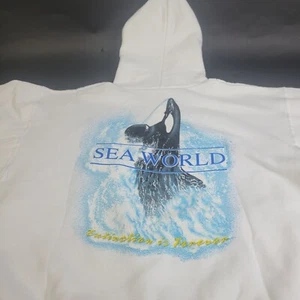 Vintage Sea World Herren Hoodie weiß Gr. XL Grafik Shamu "Extinction is Forver" - Bild 1 von 8