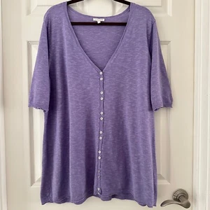 EILEEN FISHER Linen Cotton Slub Cardigan Short Sleeve Lavender Plus Size 2X - Picture 1 of 8