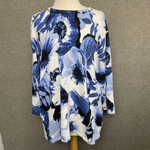 Alfred Dunner Women's 1X Blue Floral Pullover Beaded Knit Sweater Plus - Picture 1 of 15