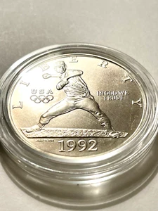 1992 -D Proof Olympic Baseball Com Silver Dollar- Brilliant Unc - Picture 1 of 6