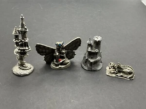 Vintage Pewter Figure Lot( 2-Castles 1- Dragon 1- Fairy With Jewels) Miniatures - Picture 1 of 13