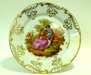 Placa de gabinete Limoges Francia Fragonard borde dorado 10" - Imagen 1 de 4
