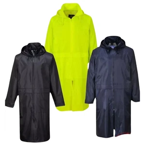 Portwest Waterproof Long Raincoat Classic Outdoor Hooded Trench Jacket S438 UK - Picture 1 of 13