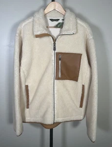Orvis NEU $ 149 Stowe Vlies cremebraun Lederborte Reise Camp Reißverschlussjacke Gr. L - Bild 1 von 13