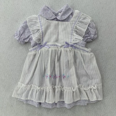 Vestido roxo vintage anos 80 Roanna meninas 2t com babador de renda e detalhes florais 4T - Imagem 1 de 4