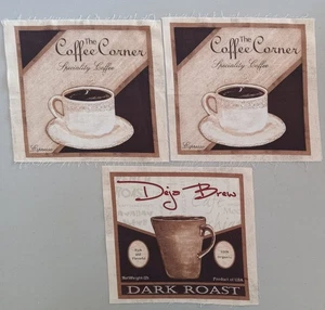 Menge 3 ~ "The Coffee Corner - Daja Brew" ~ Baumwollstoffblöcke ~ 7,25"x7" - Bild 1 von 3