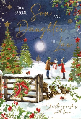 SON & DAUGHTER IN LAW CHRISTMAS CARD ~ QUALITY CARD ~ SIZE 9" x 6" JONNY JAVELIN
