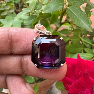 43 Ct Natural Purple Sapphire Pendant–Certified Gemstone in Solid 925 Silver - Picture 1 of 8