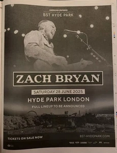 Zach Bryan Live BST Festival Hyde Ad 2025 Newspaper Advert Poster 14x11 ROLLED - Picture 1 of 1