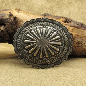 Striking Vintage Sterling Silver Oval Concho Pin / Brooch - Picture 1 of 4