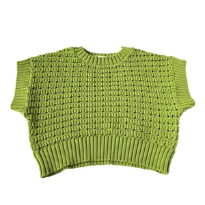 Varley Womens XL Open Knit Fillmore Sweater Lime Green Short Sleeve - Picture 1 of 6
