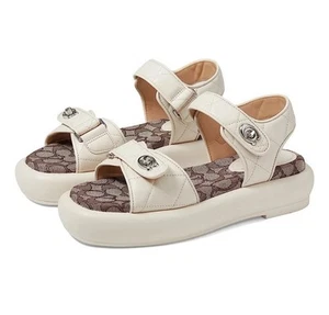 Coach Women's 9 M Peyton Double Buckle Sandals White Ivory Cream Logo Platform - Picture 1 of 11