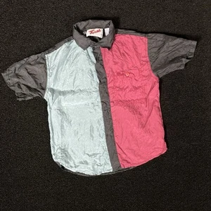vintage KIDS shirt color block button up small multicolor Silk touch S - AB175 - Picture 1 of 17