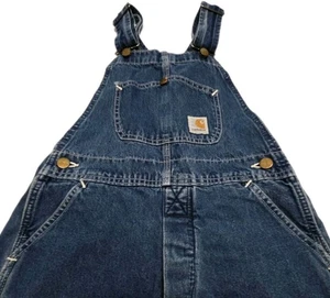 Carhartt Bib Denim Overalls Boys Size 6 Retro Logo Jean Kids Reinforced Knee - Picture 1 of 8