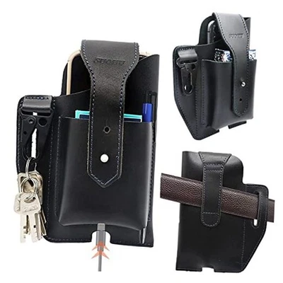 Funda de cuero para teléfono para hombre, soporte para teléfono celular con lazo para cinturón, móvil B-negro Foto 1 de 4