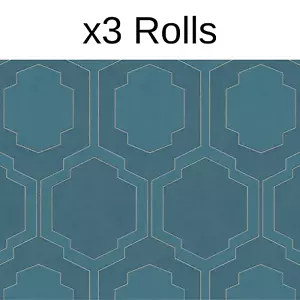 x3 Rotoli Carta da Parati A.S Creation Art Deco Piastrelle Teal Argento Metallizzato Texturizzata - Foto 1 di 3