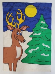 Vintage Christmas Holiday Yard Flag Reindeer Tree 40"x28" Nylon Franki Toys 1995 - Picture 1 of 2