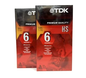 Lot of 2 TDK Premium Quality HS T-120 6 Hour Blank VHS Video Tapes New & Sealed - Picture 1 of 5