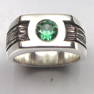 ANILLO DE LINTERNA VERDE PLATA ESTERLINA MJG. BANDA DE 10 MM. 6 mm cz. COMIENZA EN TALLA 9.5 - Imagen 1 de 5