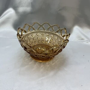 Vintage Imperial Glass Amber Bowl Laced Edge Lattice Weave Open Work Top - Picture 1 of 5