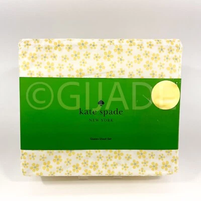 Kate Spade Queen Bed Sheet Set Yellow Flower Deep Fitted 100% Cotton Percale - Image 1 of 4