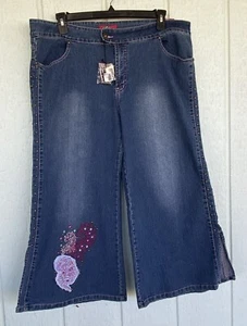 NWT PLATINUM PLUSH Sz 21 Embellished Wide Leg Ankle Crop Jeans Denim Sequin Stud - Picture 1 of 7