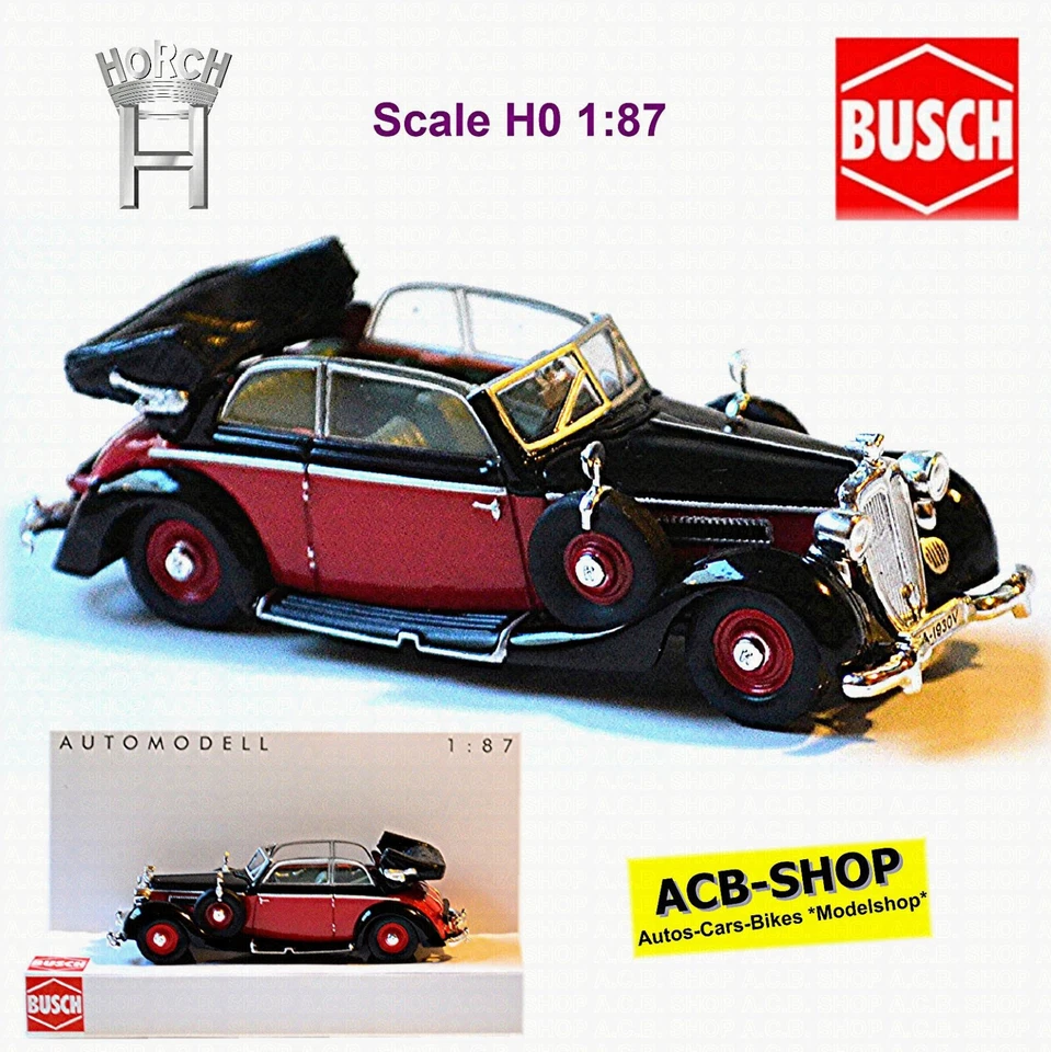 Horch 930V Cabriolet 1939 Red+Black 1:87 Busch 9838852 - Image 1 of 4
