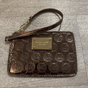 Michael Kors Women's MK "Gunmetal" Patent Leather Metallic Wristlet Wallet - Picture 1 of 7