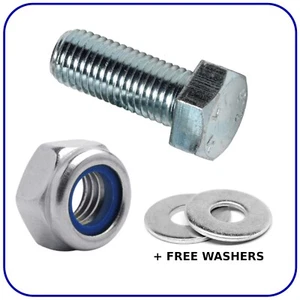 BOLTS AND NUTS M8 M10 M12 FULLY THREADED SET SCREWS WITH NYLON NUT ZINC PLATED - Picture 1 of 4