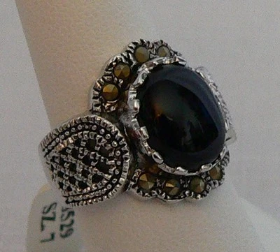 Anillo Park Lane "SABLE" Ónix Genuino y Marcastie RARO TALLA 7 Reg. $48 Foto 1 de 4