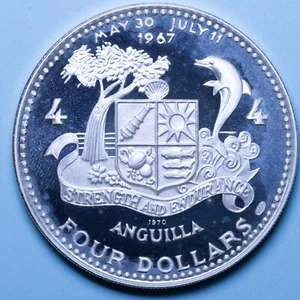 ANGUILLA 4 DOLLARI 1970 PROOF ARGENTO SILVER COIN COLLEZIONE NUMISMATICA - Imagen 1 de 2