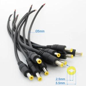 10pcs 25cm 18AWG Copper DC Power Cable Pigtail 5.5x2.5mm DC Male For CCTV Camera - Picture 1 of 7