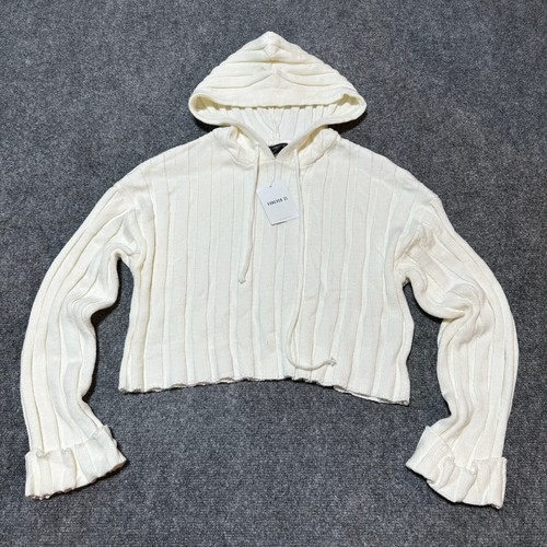 OFF WHITE NUOVA felpa con cappuccio Forever21 donna piccola maglia crema pullover cordino con cappuccio