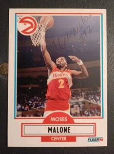 Autographed 1990-91 Fleer Basketball Card #3 MOSES MALONE Atlanta Hawks - Picture 1 of 2